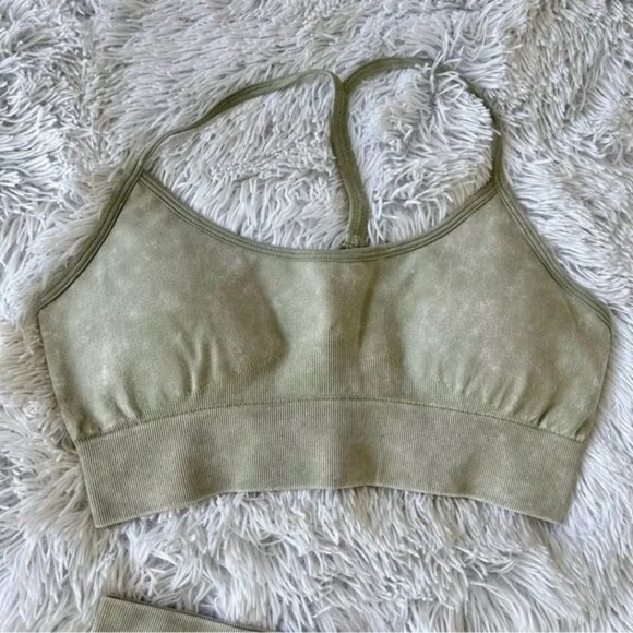 Nwt Acid Wash Workout Yoga Gym Leggings Bra Set - Picture 3 of 7
